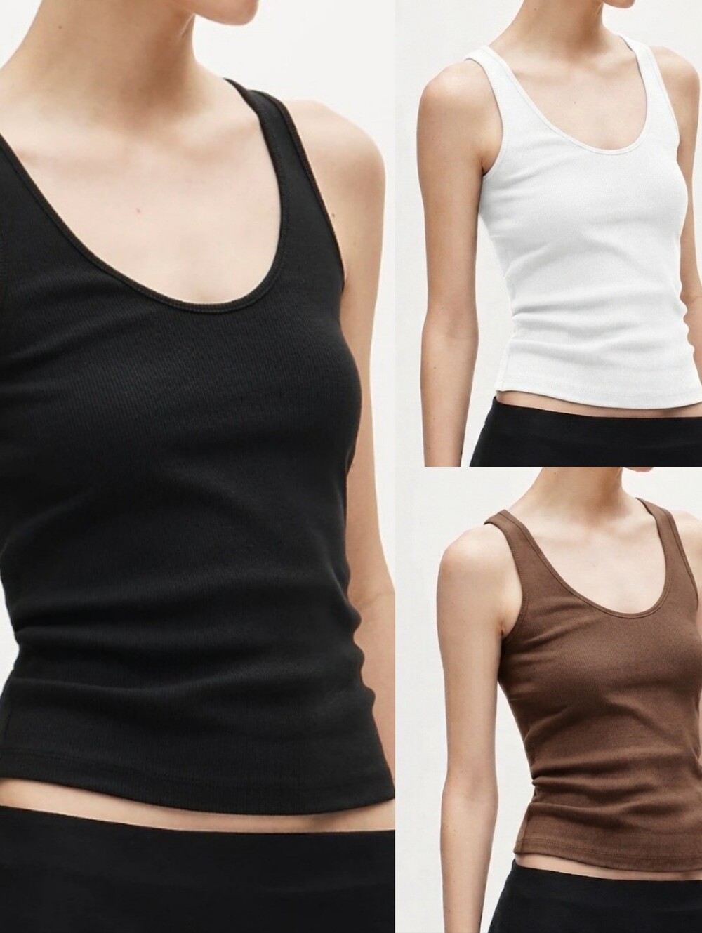 J. Crew NWT Rounded V-neck Layering Tank Tops Bundle- Black, White, Brown Size L
